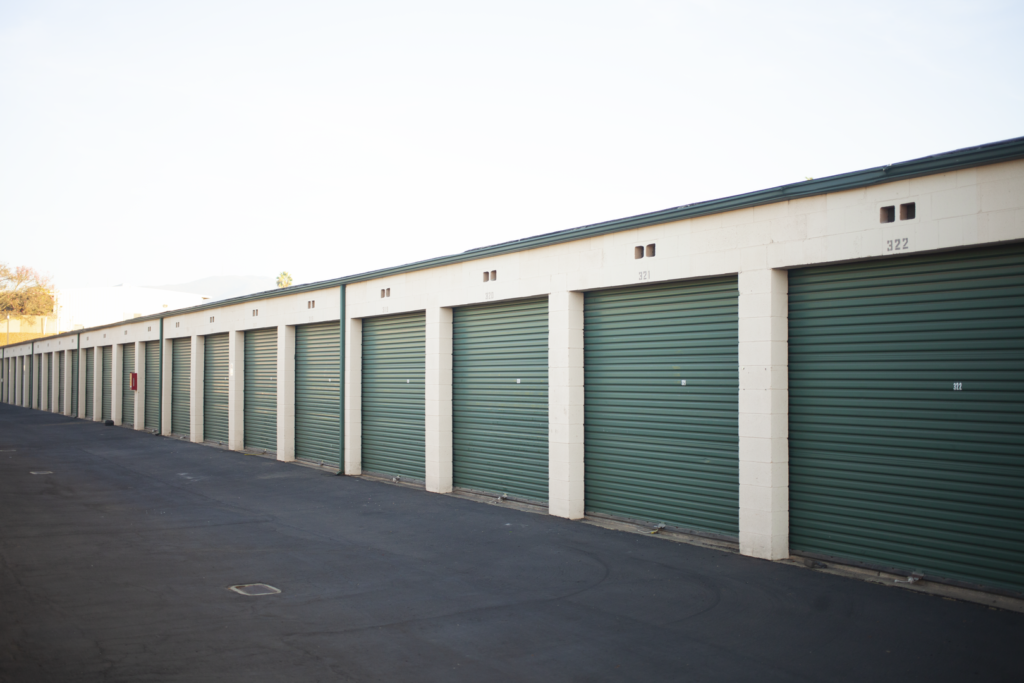 a row of self storage units